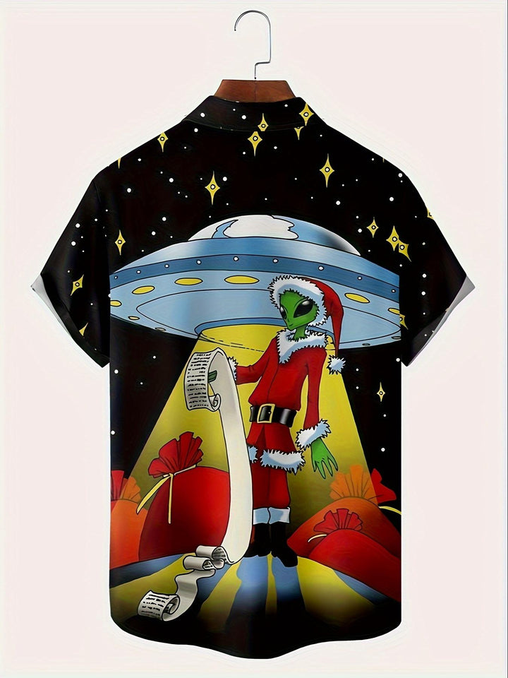 Alien Santa Call Hawaiian Short Sleeve Shirt  Back