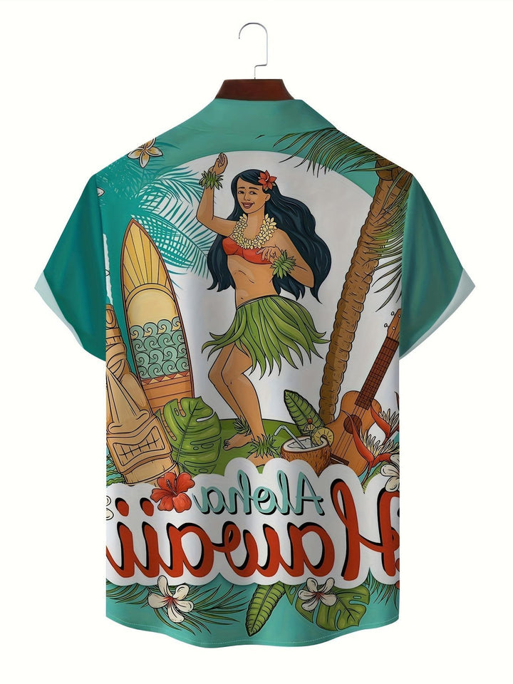 Aloha Hawaii Hula Dancer Tropical Tiki Short Sleeve Hawaiian Shirt  Back