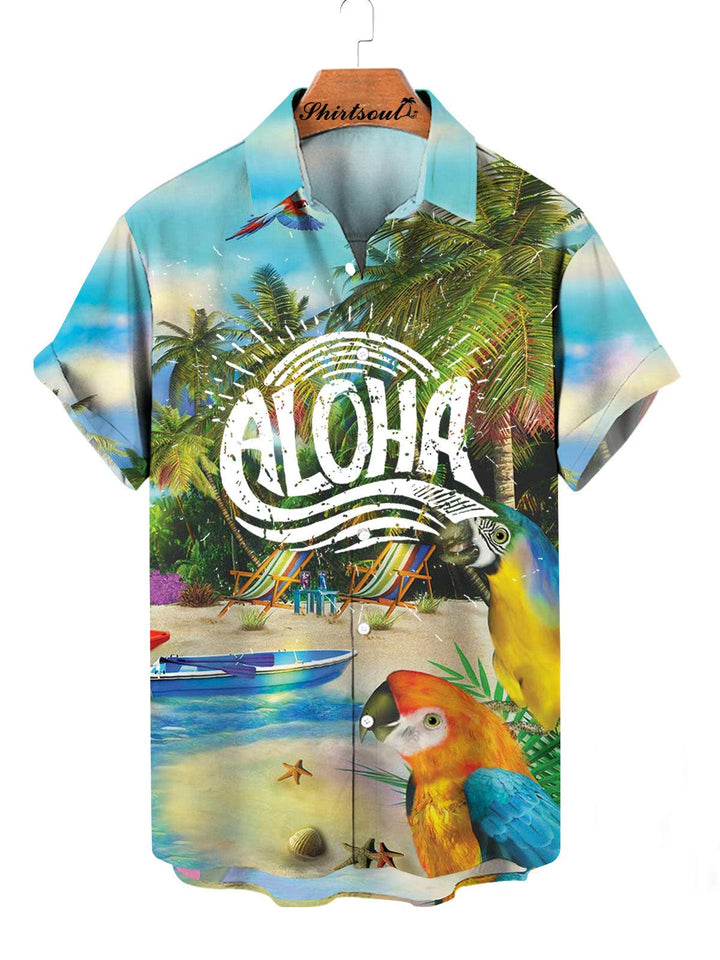 Aloha Parrot Hawaiian Short Sleeve Shirt Front