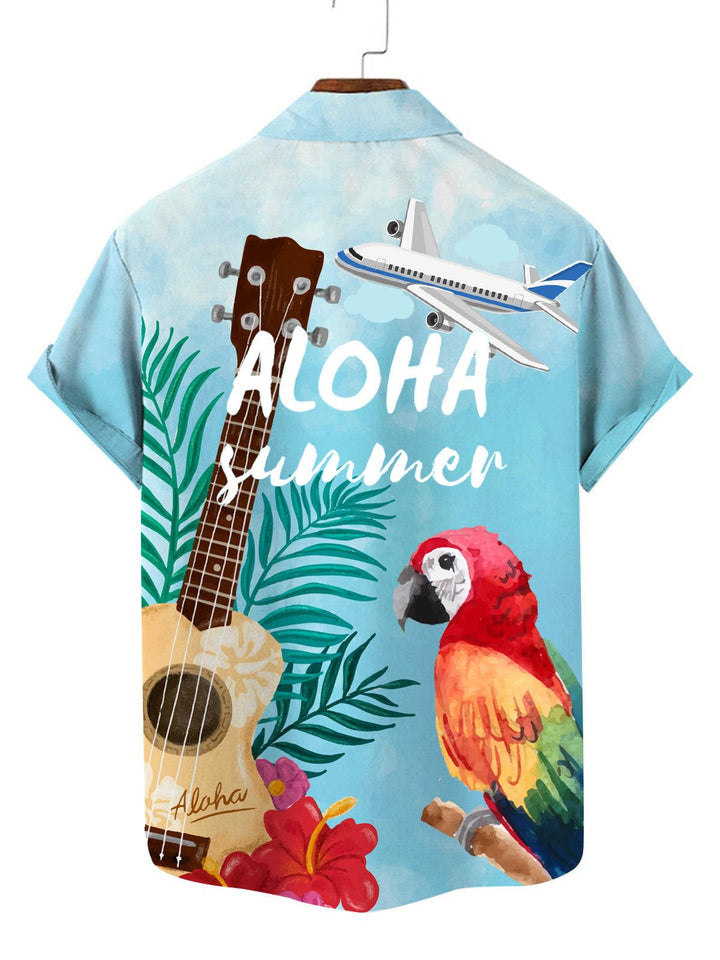 Aloha Summer Ukulele Hawaiian Short Sleeve Shirt Back