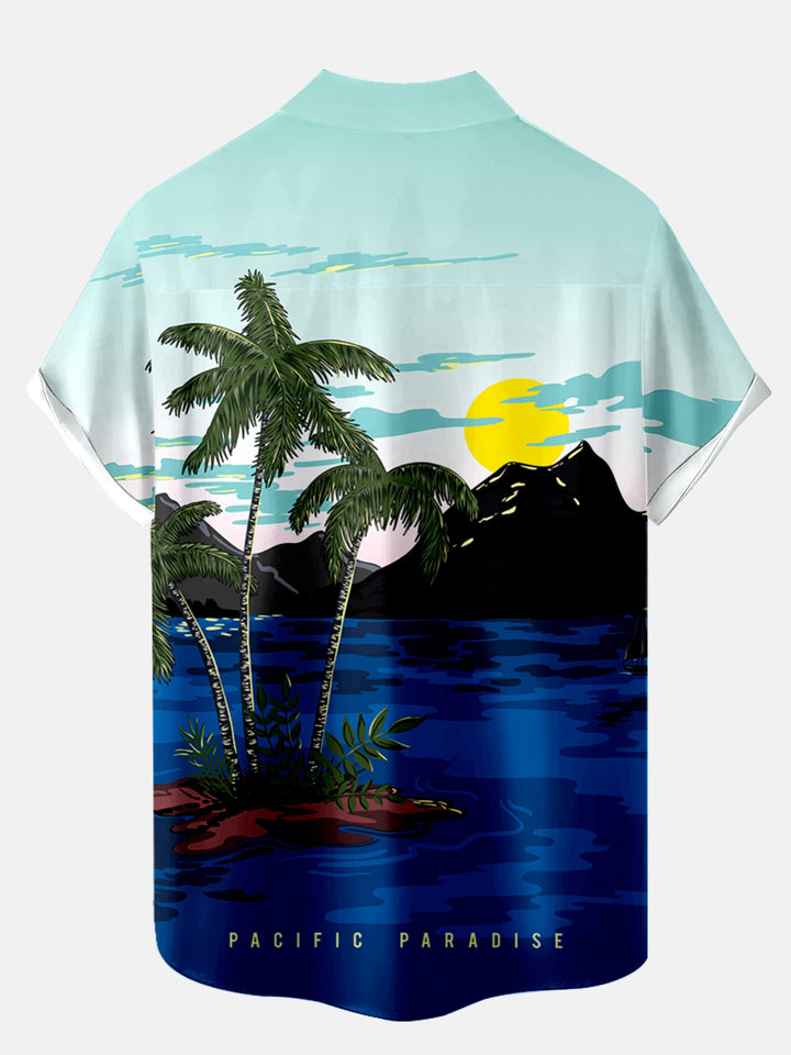 Aloha Tropical Island Sunset Short Sleeve Hawaiian Shirt  Back