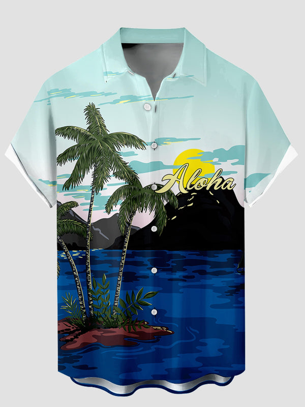 Aloha Tropical Island Sunset Short Sleeve Hawaiian Shirt  Front