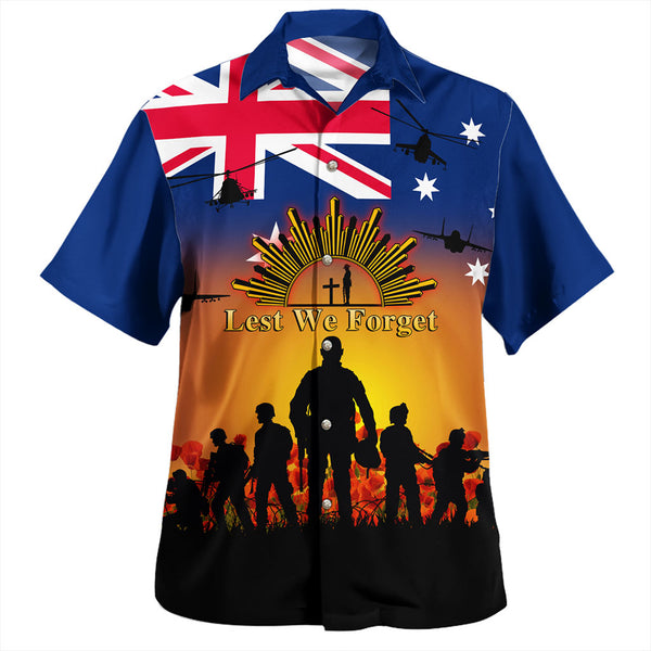 Sunset Soldiers Anzac Flag Tribute Custom Hawaiian Shirt Artwork