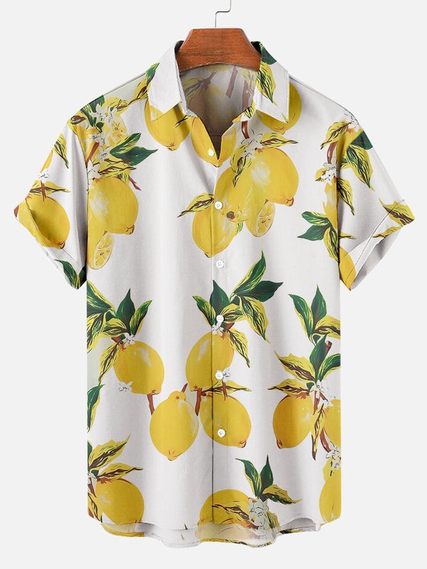 Golden Radiance Print Hawaiian Short Sleeve Shirt  Front