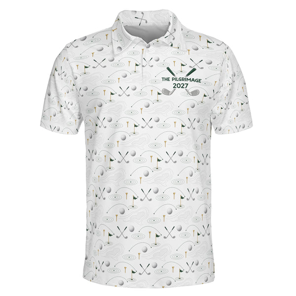 Crossed Golf Clubs White and Navy Custom Polo Shirt