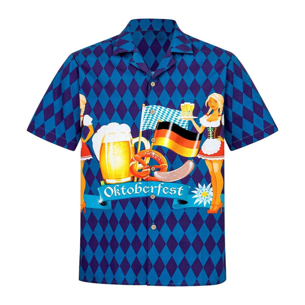 Bavarian Beer Fest Blue Checkered Hawaiian Shirt