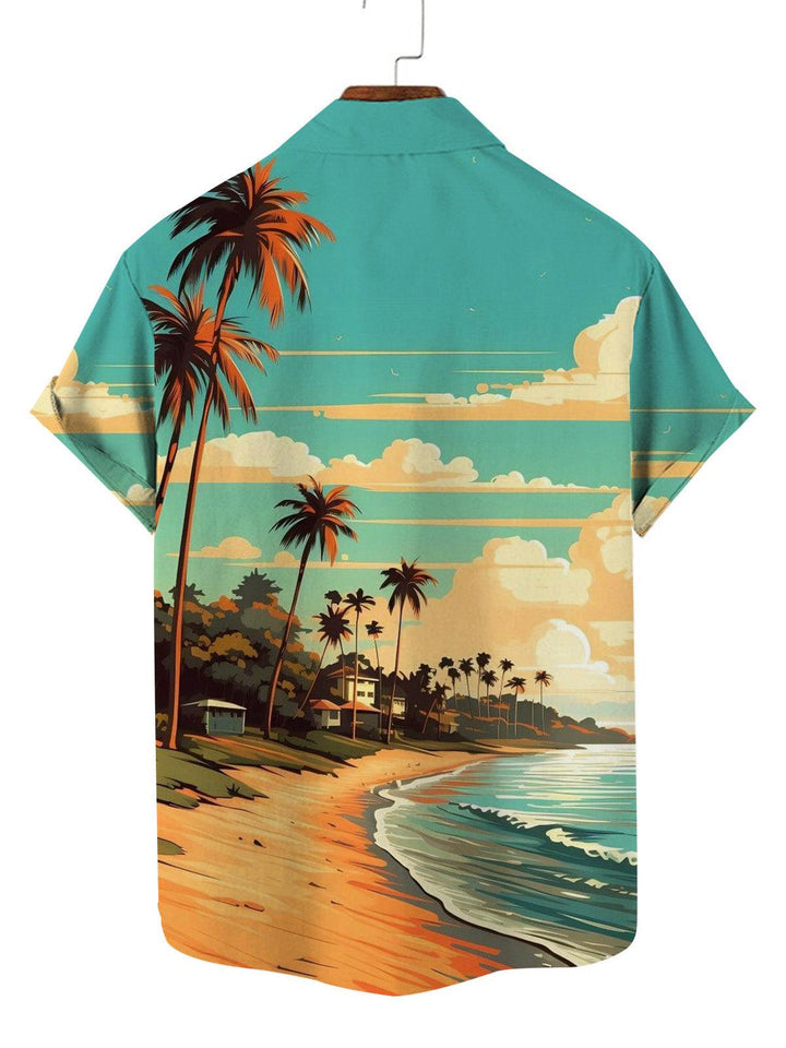 Beachside Retro Hawaiian Short Sleeve Shirt Back