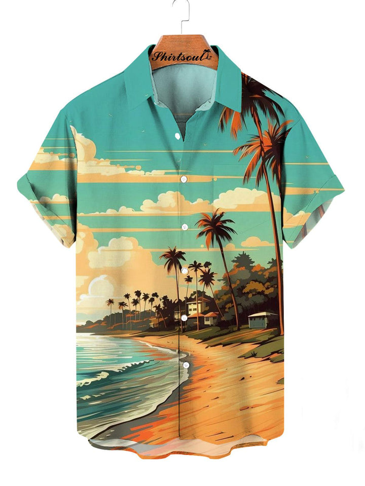 Beachside Retro Hawaiian Short Sleeve Shirt Front