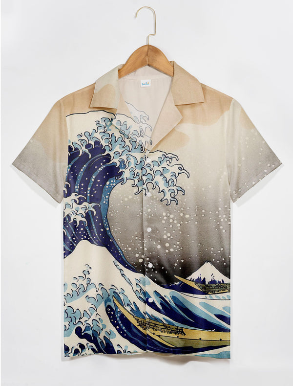 Beige Classic Japanese Wave Ukiyo-e Hawaiian Shirt