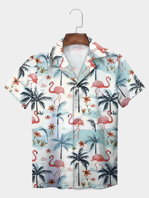 Beige Tropical Paradise Flamingo Hawaiian Shirt