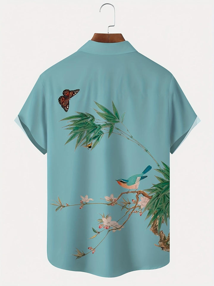 Bird and Butterfly Tropical Hawaiian Short Sleeve Shirt  Back