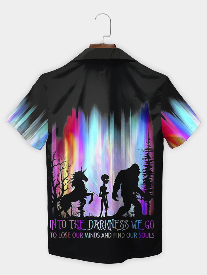 Black Bigfoot Alien Unicorn Aurora Vibes Short Sleeve Hawaiian Shirt  Back