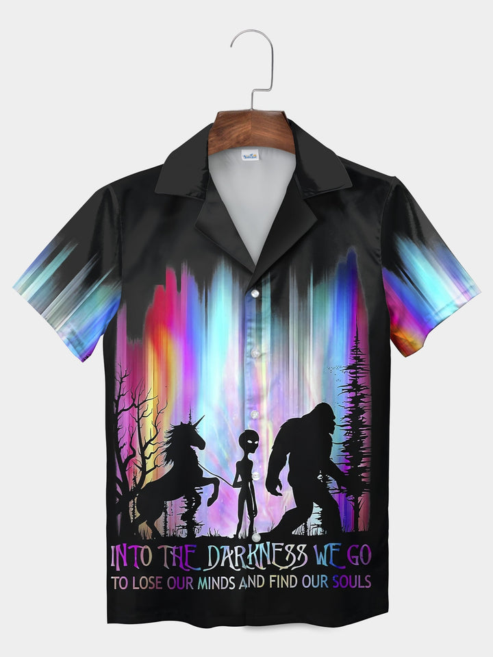 Black Bigfoot Alien Unicorn Aurora Vibes Short Sleeve Hawaiian Shirt  Front