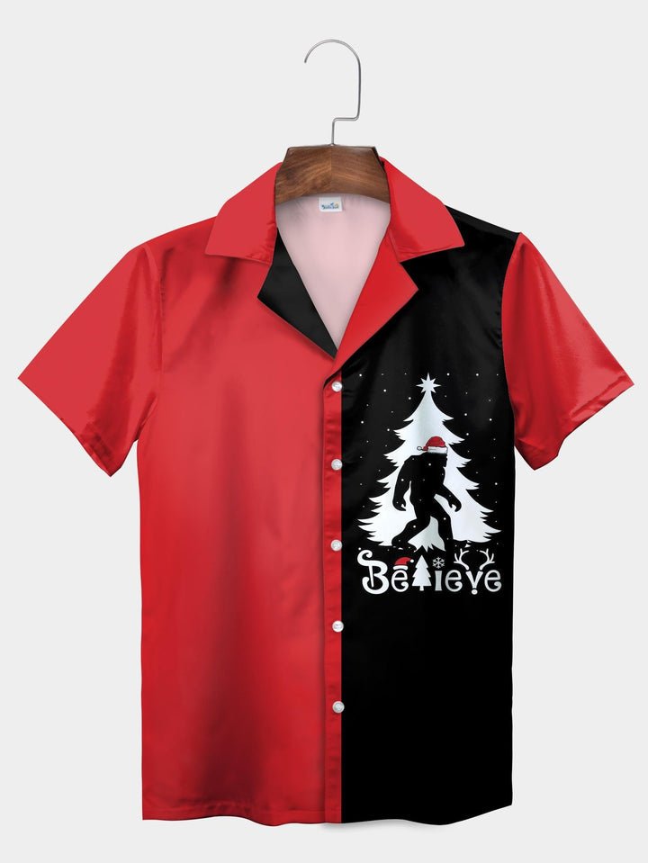 Black Bigfoot Christmas Tree Believe Design Short Sleeve Aloha Shirt  Front