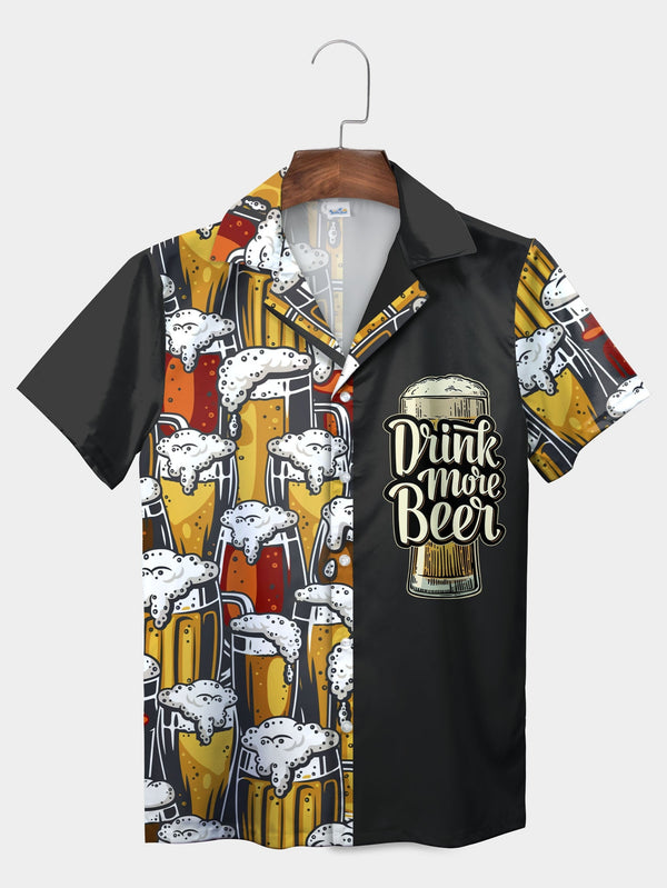 Black Drink More Beer Slogan With Beer Mugs Hawaiian Shirt