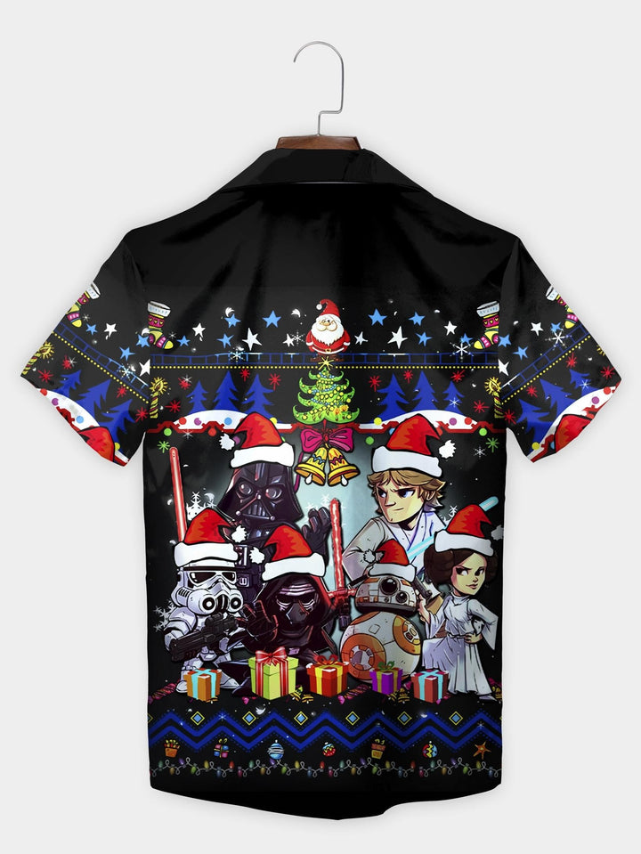 Black Galactic Characters Santa Hats Christmas Short Sleeve Aloha Shirt  Back