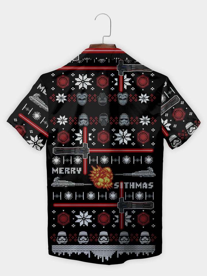 Black Galactic Christmas Lightsaber Battle Short Sleeve Aloha Shirt  Back