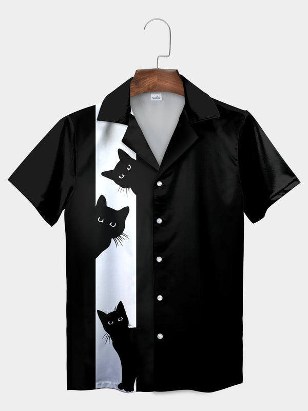 Black Playful Peeking Cats Hawaiian Shirt