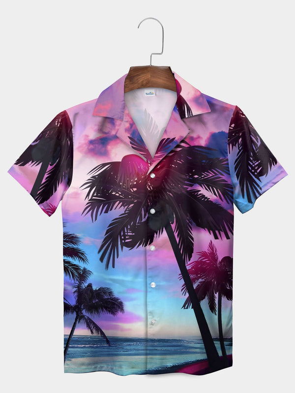 Black Sunset Palm Trees Retro Hawaiian Shirt