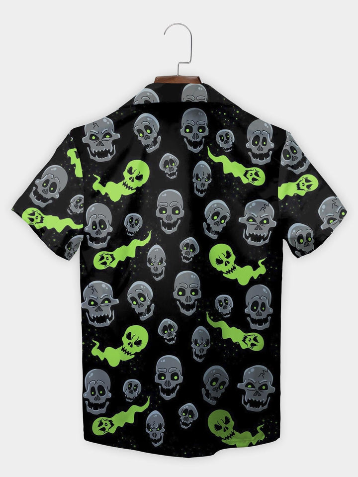 Black Zombie Santa Skull Smoke Design Short Sleeve Aloha Shirt  Back