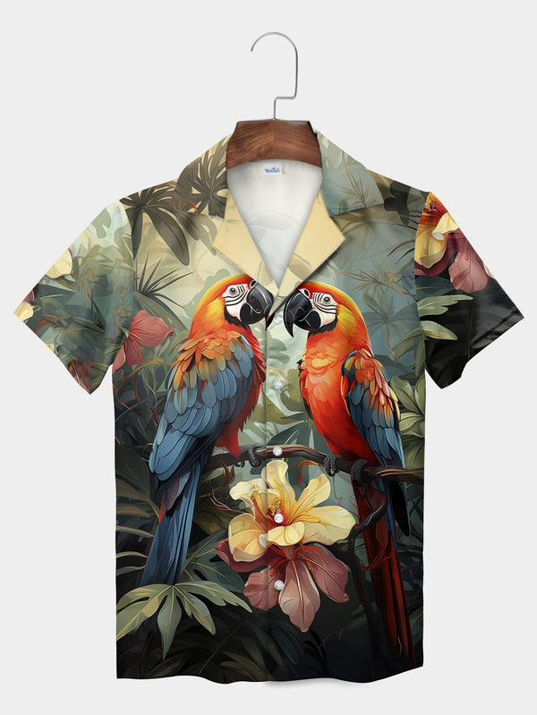 Organe Blossom Parrots Hawaiian Shirt