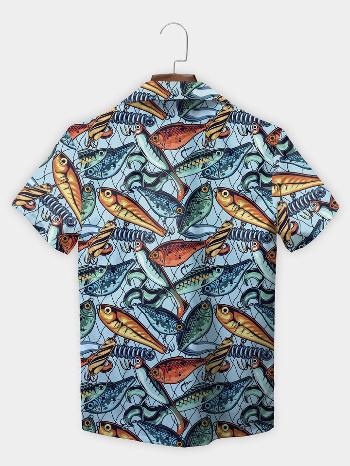 Blue Bold Fish Vibrant Ocean Inspired Short Sleeve Aloha Shirt  Back