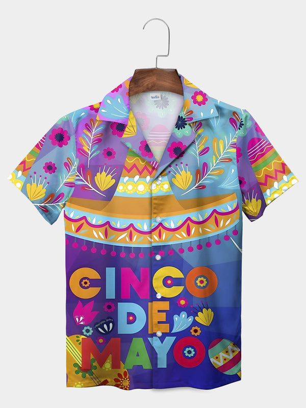 Blue Cinco De Mayo Festive Celebration Short Sleeve Hawaiian Shirt  Front