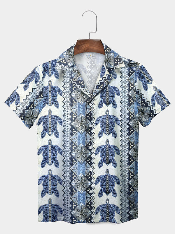 Blue Geometric Turtle Hawaiian Shirt