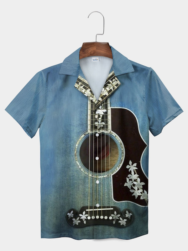 Blue Guitar Floral Music-d Hawaiian Shirt