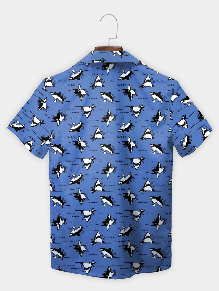 Blue Majestic Orca Ocean Marine Wildlife Short Sleeve Hawaiian Shirt  Back