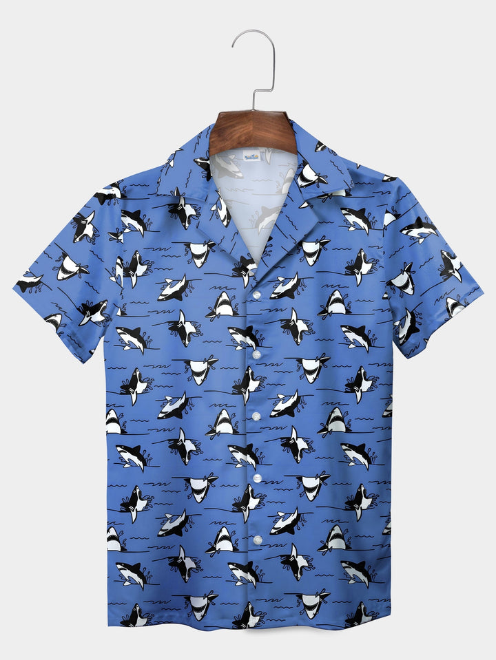 Blue Majestic Orca Ocean Marine Wildlife Short Sleeve Hawaiian Shirt  Front