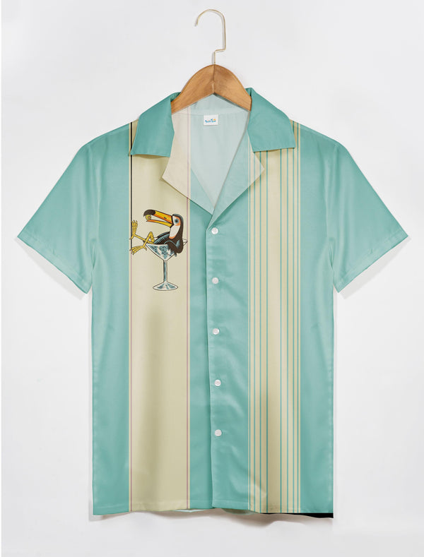 Blue Mint Green Toucan Cocktail Hawaiian Shirt