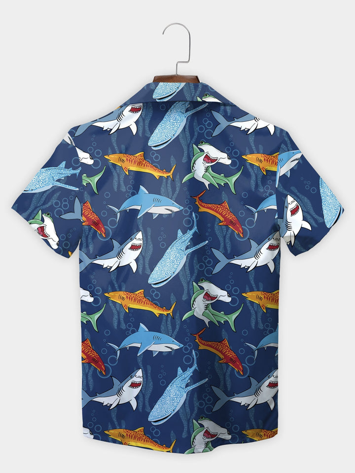 Blue Ocean Shark Adventure Marine Life Short Sleeve Hawaiian Shirt  Back