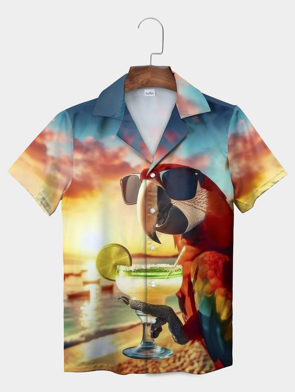 Blue Parrot Sunset Margarita Tropical Vibe Hawaiian Shirt