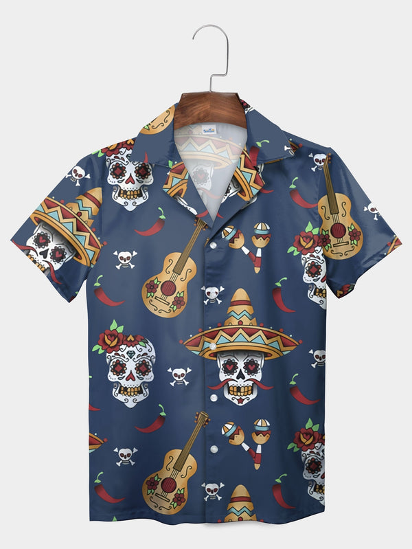 Blue Peacock Skulls Music Hawaiian Shirt