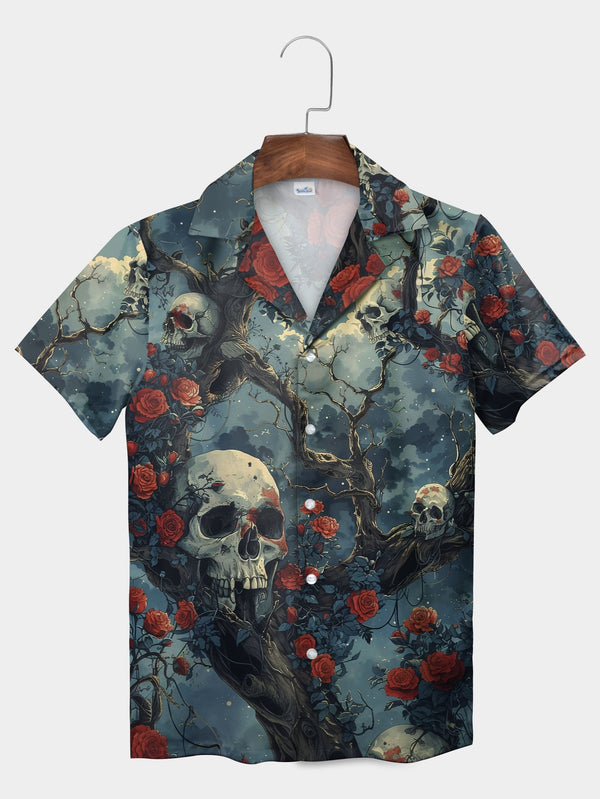 Blue Skull Gothic Art Hawaiian Shirt