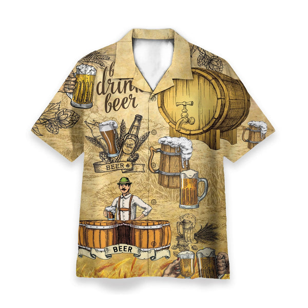 Brewmaster's Beer Barrel Mustard Gold Hawaiian Shirt