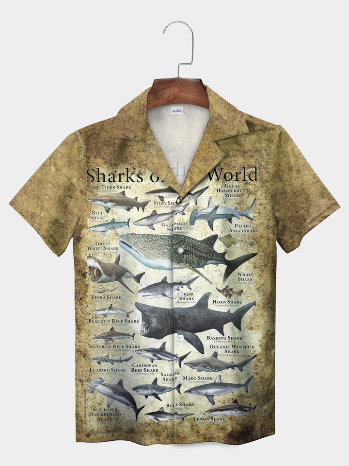 Brown Sharks Of The World Educational Short Sleeve Hawaiian Shirt  Front