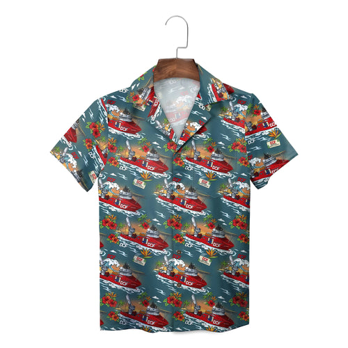 Red Offshore Vessel Slate Teal Custom Hawaiian Shirt