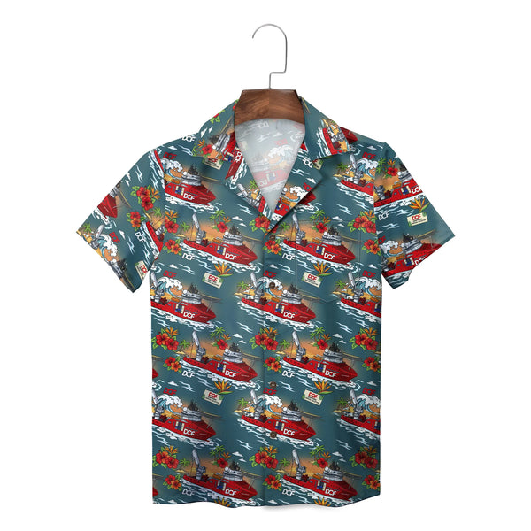 Red Offshore Vessel Slate Teal Custom Hawaiian Shirt