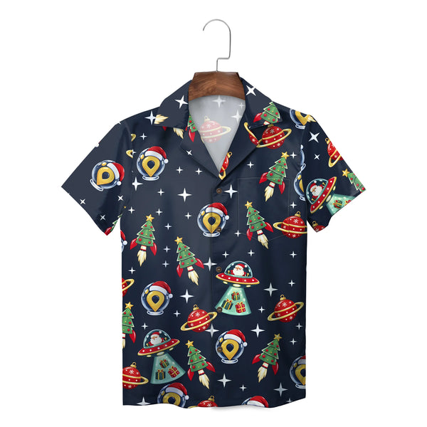 Christmas Space Rocket Navy Blue Custom Hawaiian Shirt
