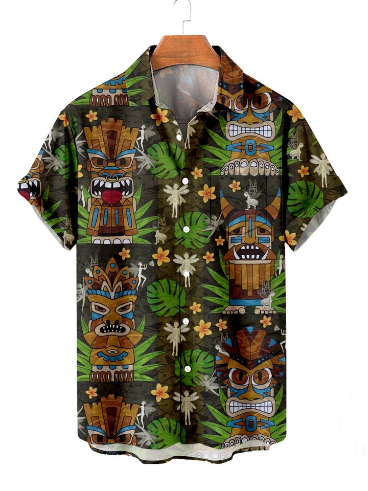 Casual Tropical Print Hawaiian Short Sleeve Shirt Front