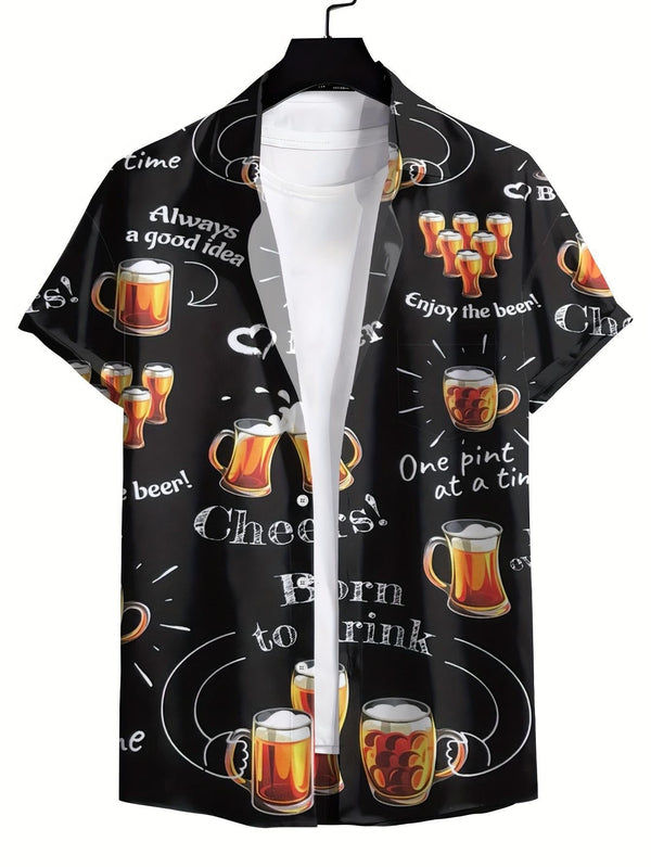 Cheers To Beer Time! Fun Beer Mugs Print Short Sleeve Hawaiian Shirt  Front