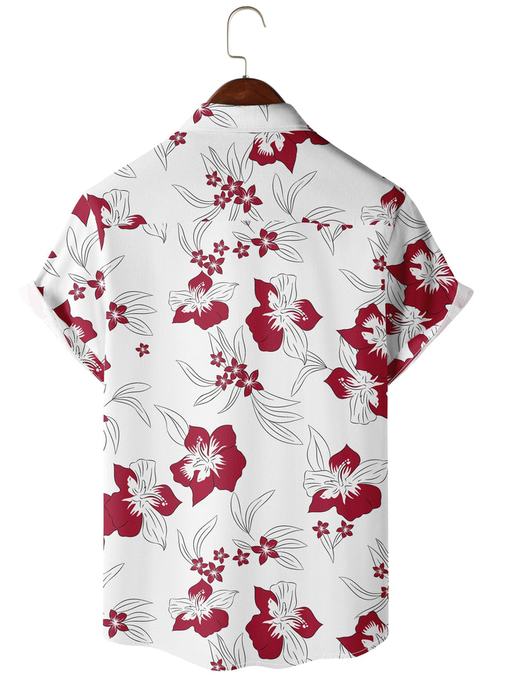 Classic Hibiscus Floral Print Short Sleeve Hawaiian Shirt  Back