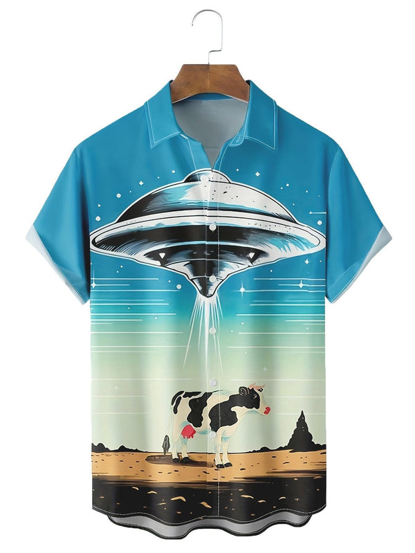 Close Encounters Of The Cow Kind Short Sleeve Hawaiian Shirt  Front