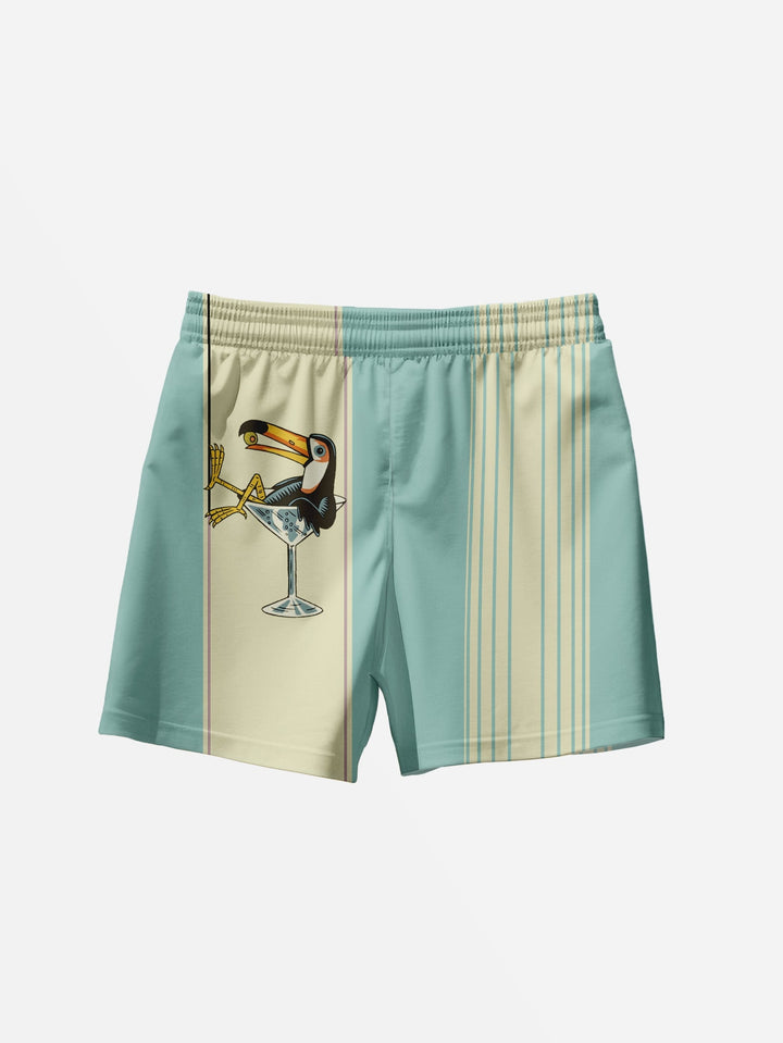 Blue Mint Green Toucan Cocktail Beach Shorts  Back