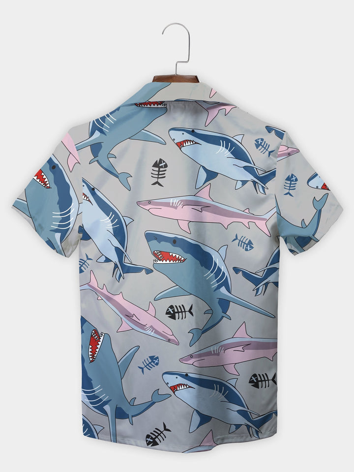 Cool Blue Shark Encounter Ocean Short Sleeve Hawaiian Shirt  Back