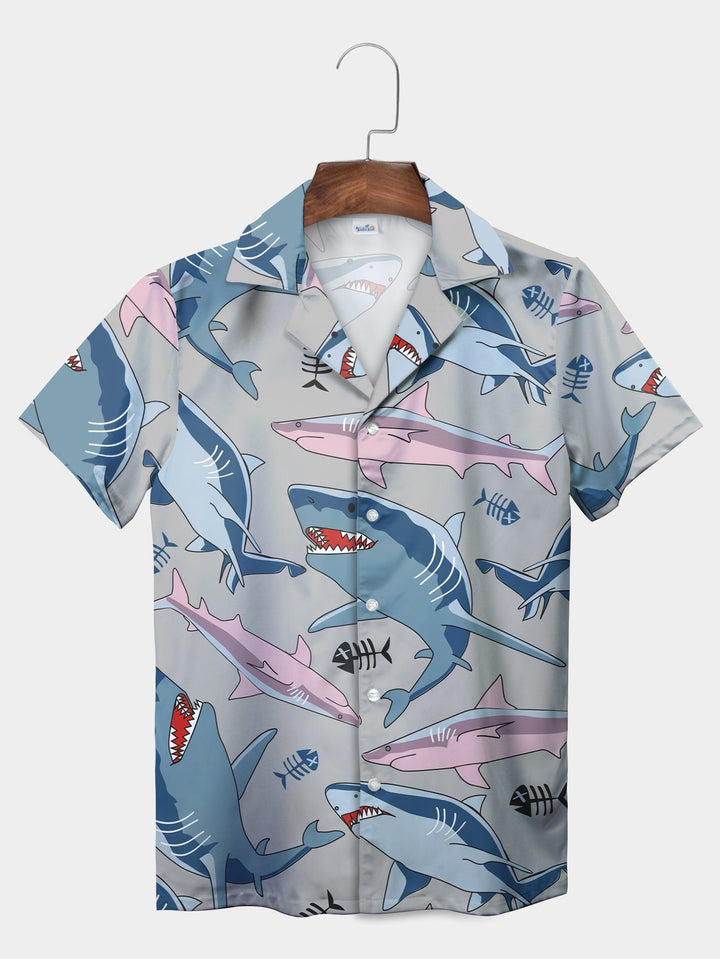 Cool Blue Shark Encounter Ocean Short Sleeve Hawaiian Shirt  Front