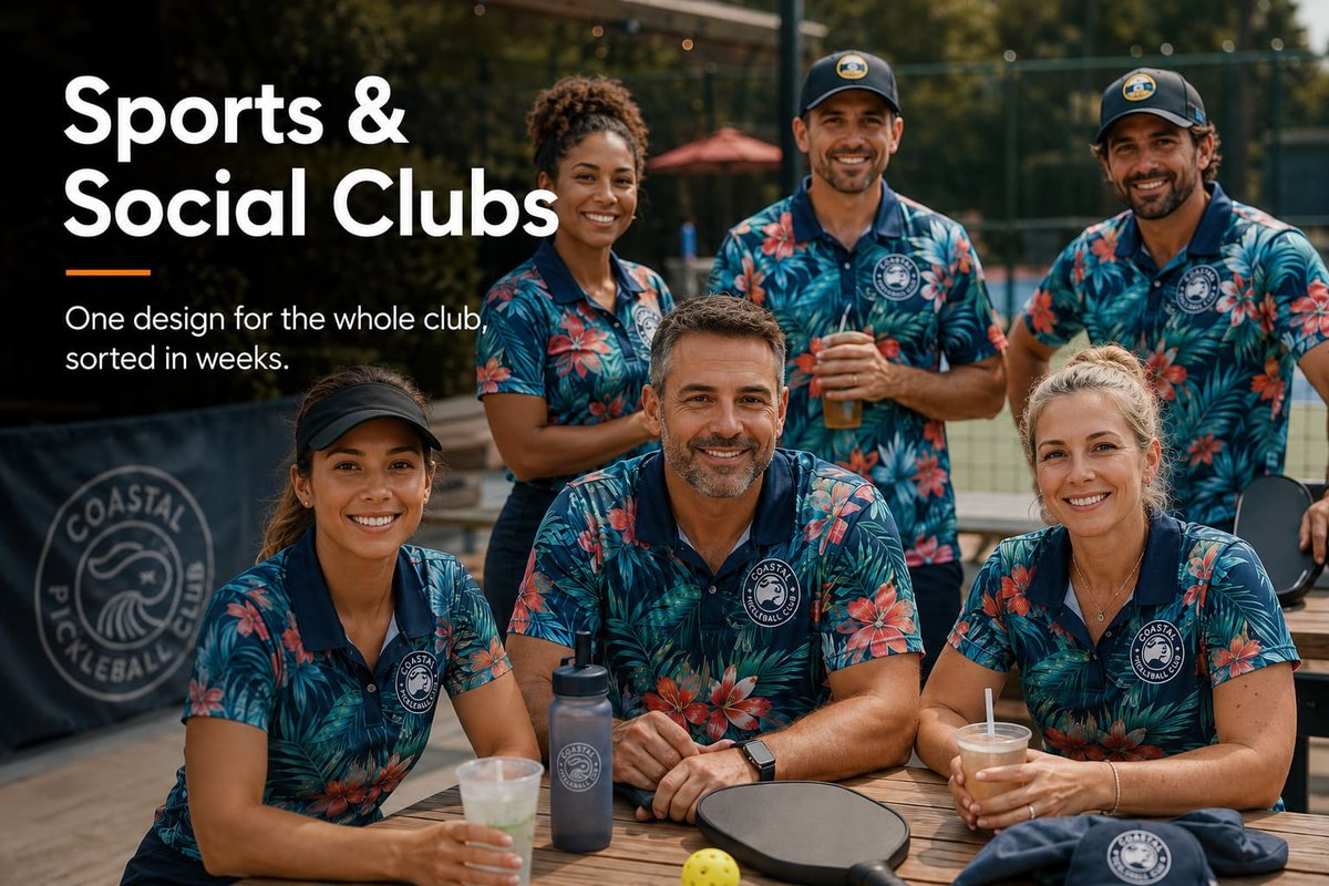 Sports club members in matching custom club shirts with team logo in Australia — The Hula Hut
