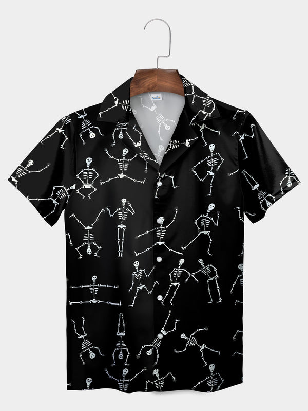 Black Dancing Skeletons Halloween d Skull Funny Hawaiian Shirt